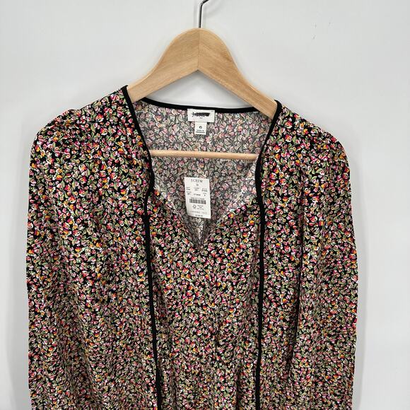 J. CREW NWT BT845 Floral Print Long-sleeve Tie-Neck Dress  // 6 - Picture 4 of 12